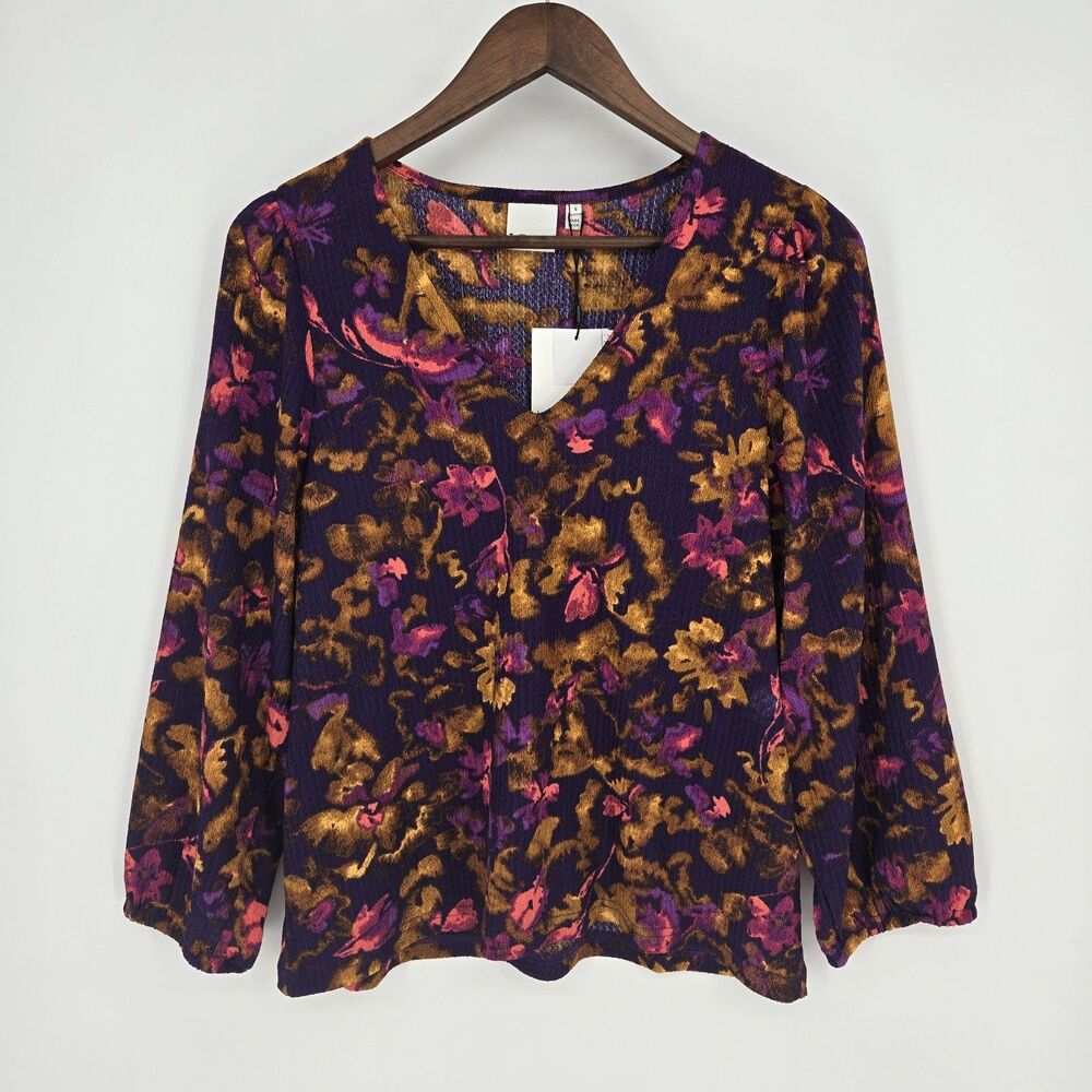 NWT Ichi Purple Floral Maximalist Blouse Small